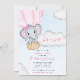 Invitation Baby shower Eléphant rose Fille