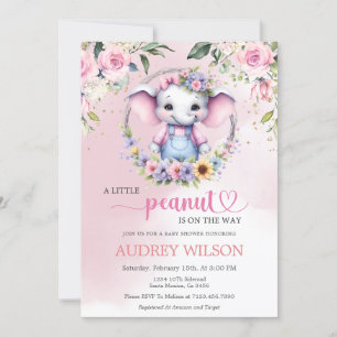 Invitation Baby shower éléphant rose floral