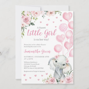 Invitation Baby shower Eléphant Rose Girl