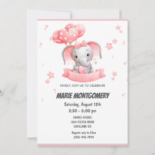 Invitation Baby shower Eléphant rose pâle