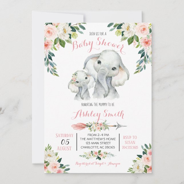 Invitation Baby shower Elephant Safari, (Devant)