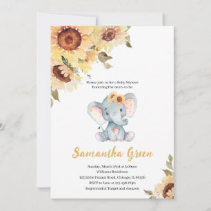 Invitation Baby Shower Eléphant Tournesol