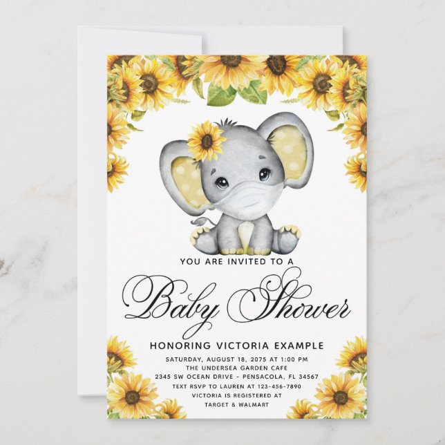 Invitation Baby Shower Éléphant Tournesol Avec Masque  (Devant)