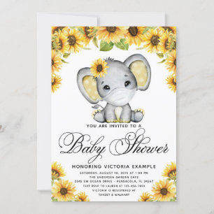 Invitation Baby Shower Éléphant Tournesol Avec Masque