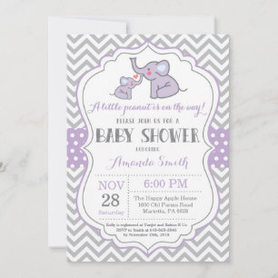 Invitation Baby shower éléphant violet et gris