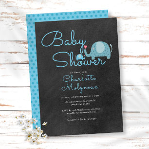 Invitation Baby shower Eléphants Pointe Polka / Saupoudrer Bo