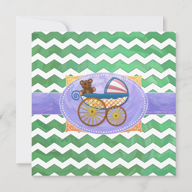 Invitation Baby shower Emerald Green Chevron (Devant)