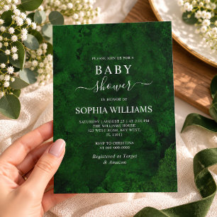 Invitation Baby-Shower Émeraude, Feuillage et Calligraphie Ar