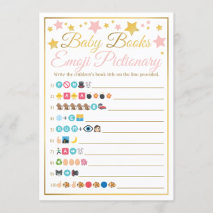 Invitation Baby shower Emoji Pictionary Jeu Rose Gold Stars