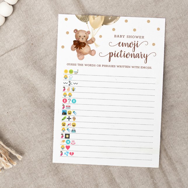 Invitation Baby shower Emoji Pictionary Jeu Teddy Bear Card (Créateur téléchargé)