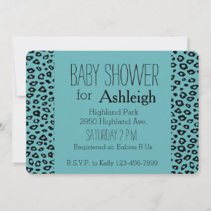 Invitation Baby shower Empreinte de léopard Aqua Black