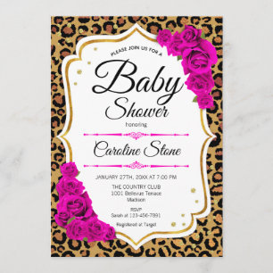 Invitation Baby shower - Empreinte de léopard d'or rose