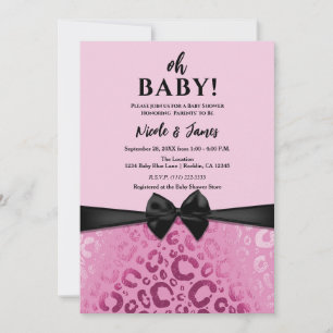 Invitation Baby shower Empreinte de léopard en verre rose fon