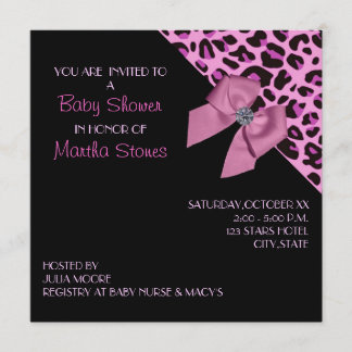 Invitation Baby shower Empreinte de léopard rose