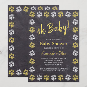 Invitation Baby shower Empreinte de patte gris-gris-jaune