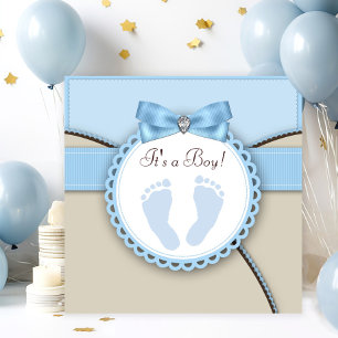 Invitation Baby Shower Empreinte Marron et Bleue