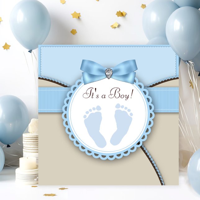 Invitation Baby Shower Empreinte Marron et Bleue (Créateur téléchargé)
