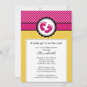 Invitation Baby shower Empreinte Pois roses