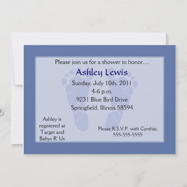 Invitation Baby shower Empreintes - Bleu (Devant)