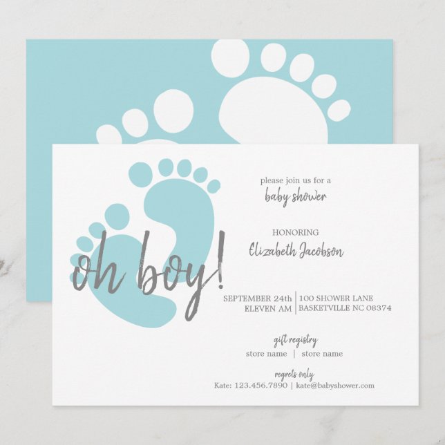 Invitation Baby shower Empreintes Bleues (Devant / Derrière)