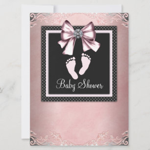 Invitation Baby Shower Empreintes Rose Noir