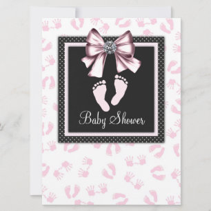 Invitation Baby Shower Empreintes Rose Noir