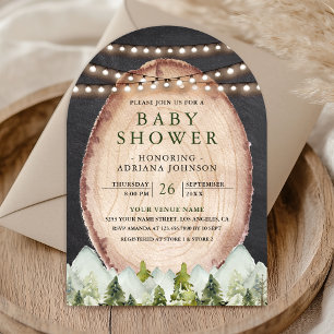 Invitation Baby shower en arc de la forêt de la montagne en t