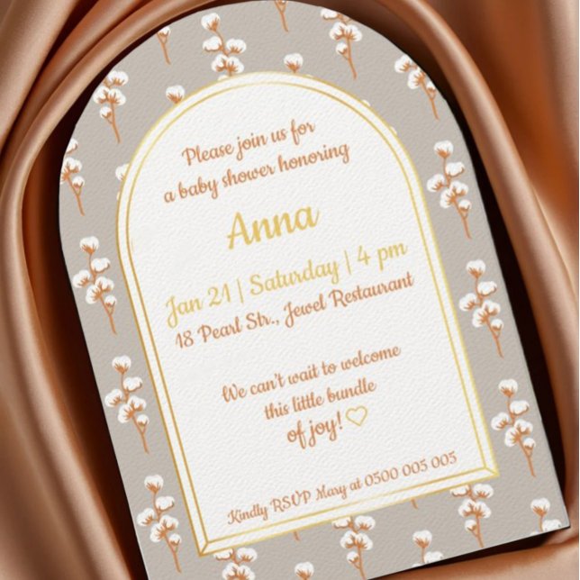 Invitation Baby shower en arc floral en coton élég (Créateur téléchargé)