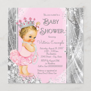 Invitation Baby shower en argent rose Princess Tutu
