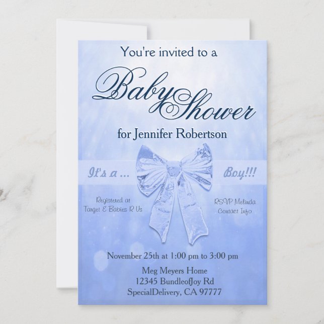 Invitation Baby shower en bleu pâle (Devant)