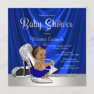 Invitation Baby Shower en Bleu Royal et Argent Chaussure
