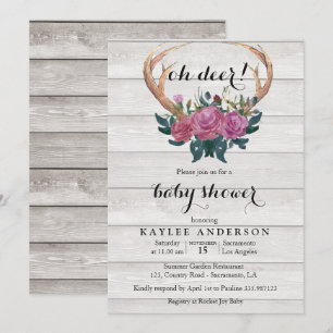 Invitation Baby shower en bois blanc de cerf Antler invitatio