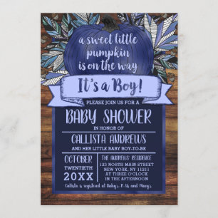 Invitation Baby shower en bois bleu de Little Citrouille Fall
