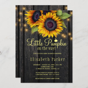 Invitation Baby shower en bois de grange de tournesol or
