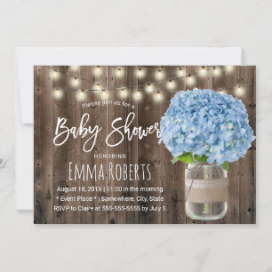 Invitation Baby shower en bois de jarre bleu rustique Hydrang
