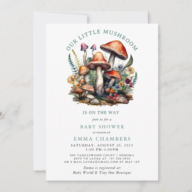 Invitation Baby shower en bois des champignons Whimsical ench (Devant)