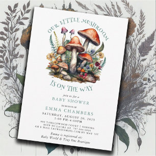 Invitation Baby shower en bois des champignons Whimsical ench