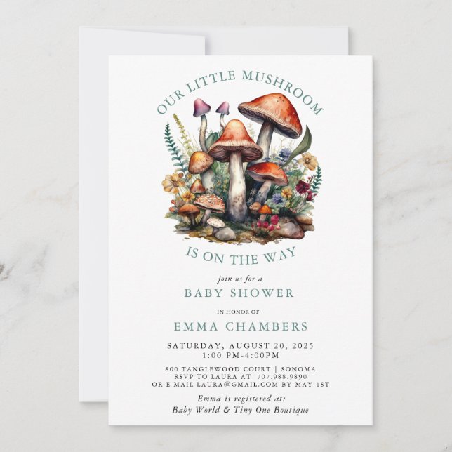 Invitation Baby shower en bois des champignons Whimsical ench (Devant)