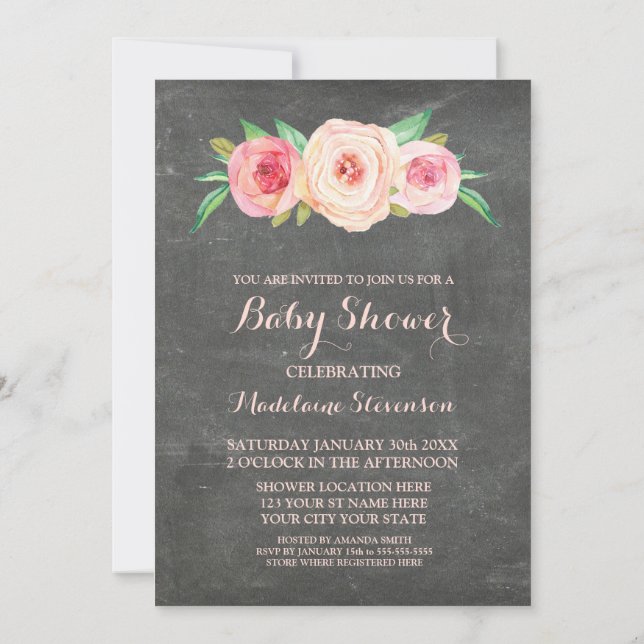 Invitation Baby shower en bois en damier rose (Dos)