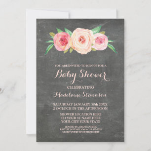 Invitation Baby shower en bois en damier rose