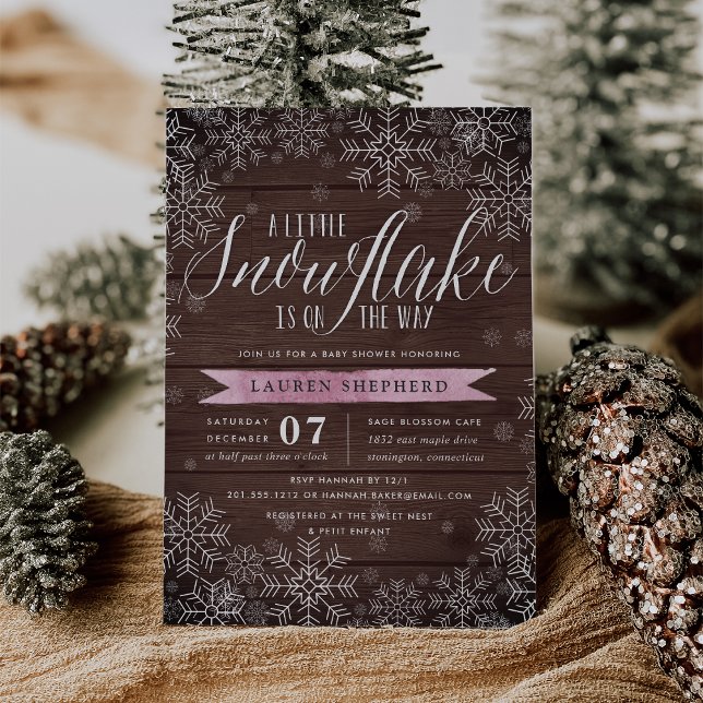 Invitation Baby shower en bois rustique rose de Little Snowfl (Créateur téléchargé)