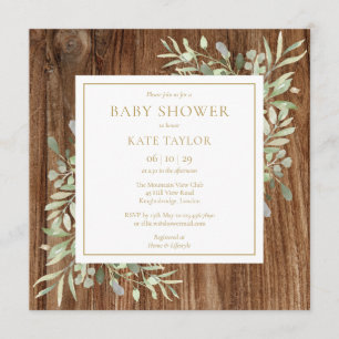 Invitation Baby shower en bois rustique   Saupoudrer de verdu