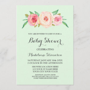 Invitation Baby shower en bois vert à la menthe rose