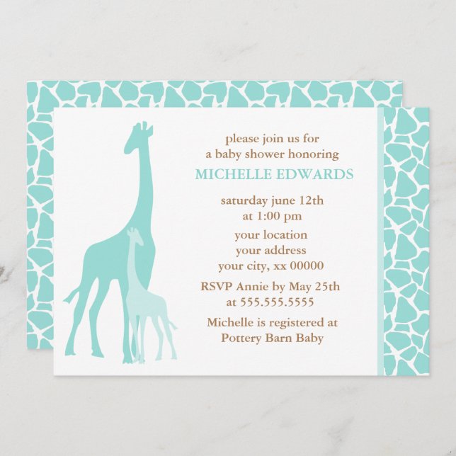 Invitation Baby shower en bon état de girafe de maman et de (Devant / Derrière)