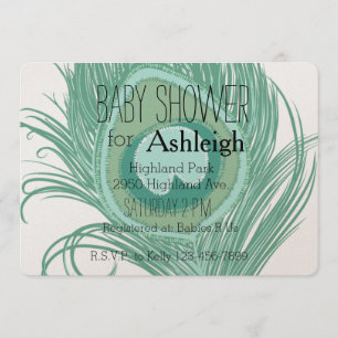 Invitation Baby shower en bon état de plume de paon