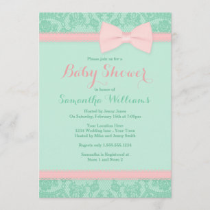 Invitation Baby shower en bon état et rose de dentelle et