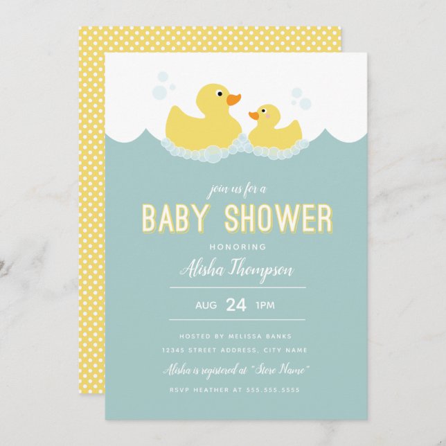 Invitation Baby shower en caoutchouc (Devant / Derrière)