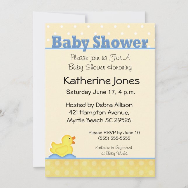 Invitation Baby shower en caoutchouc (Devant)