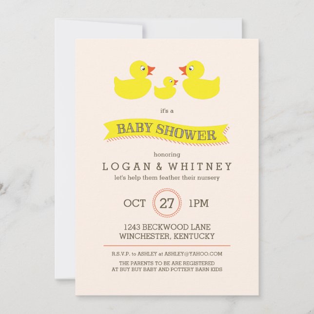 Invitation Baby shower en caoutchouc (Devant)