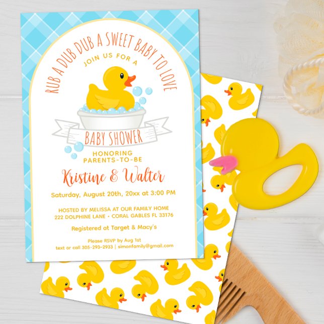 Invitation Baby shower en caoutchouc | Bain jaune (cute duck bubble bath editable baby shower invitation for expecting parents )